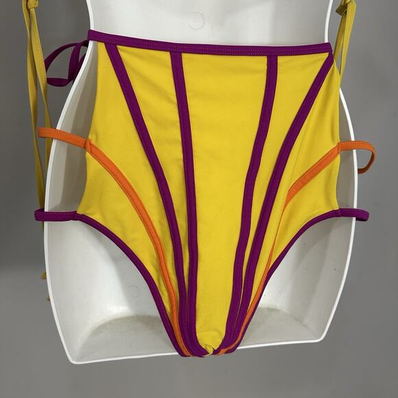 Andrea Iyamah Bikini Womens Yellow High Rise Sz XL Swimsuit Cut Out Resort Vacay - Picture 10 of 13